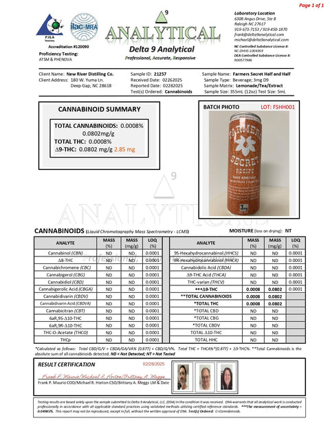 4 pack Farmers Secret Half & Half 3mg D9 THC Drink