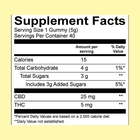 Mango-Pineapple Gummies, 5mg THC + 25mg CBD