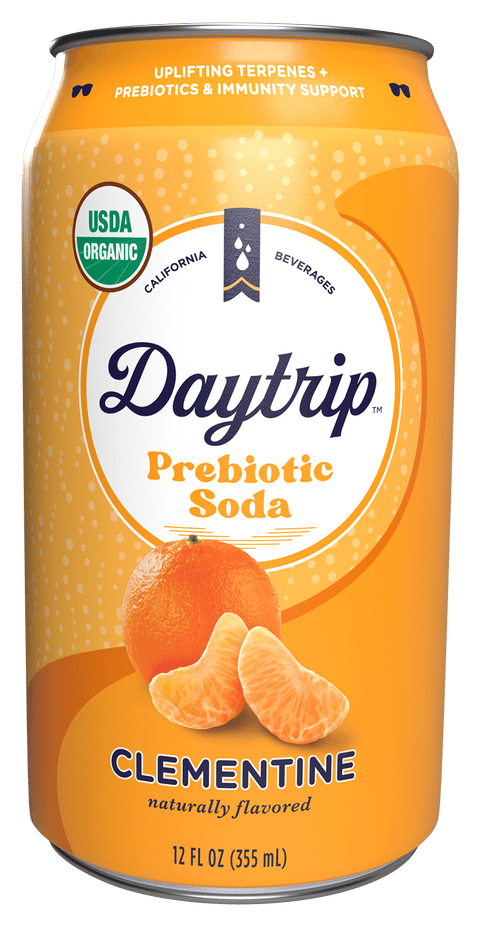 Front can render of Daytrip clementine prebiotic soda.