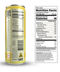 The back of a Drinkin' Buds Spiked Lemonade can, displaying the nutrition facts, ingredients list, a QR code, and a "21+" age restriction symbol.