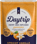 Package front render of Daytrip apricot vanilla CBD-infused gummies.