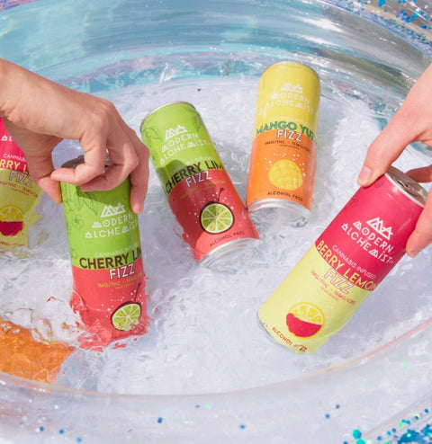Fizz Variety Pack Modern Alchemist Cannabis Infused Mocktail in a cooler. Alcohol free.