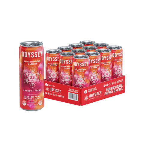 Passion Fruit Orange Guava Sparkling Mushroom Energy Drink 12 Pack by OdysseyElixir