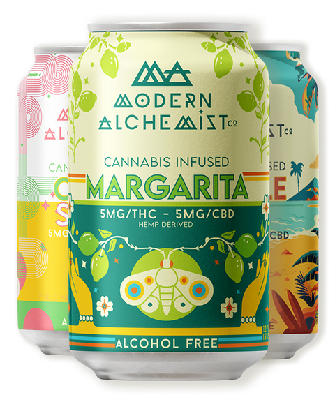 Variety Pack of Modern Alchemist Cannabis Infused Mocktails including Citrus Spritz, Jungle Bird, and Margarita. Alcohol free. 