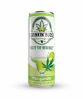 The image shows a single can of "Drinkin' Buds Beverages" in Margarita flavor. The label is white and green, featuring a cannabis leaf, the slogan "Taste the New Buzz," and a margarita glass graphic with a lime, highlighting its refreshing, THC- and CBD-infused nature.