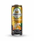 The image displays a single can of "Drinkin' Buds Beverages" in Wisconsin Old Fashioned flavor. The can features a gold label with the slogan "Taste the New Buzz," a graphic of an Old Fashioned cocktail with an orange slice and cherry, and cannabis leaf imagery, indicating the drink's infused nature with 5 mg of Delta 9 THC and 5 mg of CBD.