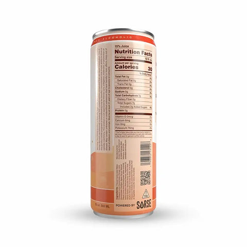 The image shows the back of a "Drinkin' Buds Beverages" Rum Punch can, featuring a Nutrition Facts label with 30 calories per 12 oz and 15% juice. It also displays a QR code, THC warning, and "Powered by SōRSE" branding.