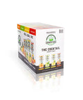 The image shows a boxed "Drinkin' Buds Beverages" THC Cocktail Variety Pack, labeled as non-alcoholic and cannabis-infused. The packaging features the slogan "Real. Legal. THC." and displays all four flavors: Margarita, Spiked Lemonade, Mai Tai, and Rum Punch.