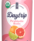 Front can render of Daytrip grapefruit lime prebiotic soda on a white background.