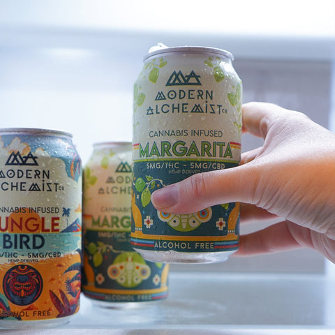 Grabbing Modern Alchemist Margarita Cannabis Infused Mocktail from the fridge. Alcohol free. 