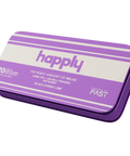 happly gummies | the right amount of relax
Purple and white container labeled 'happly' with text on a white background