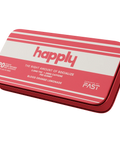 happly gummies | the right amount of socialize
Red and white container with 'happly' branding on a white background